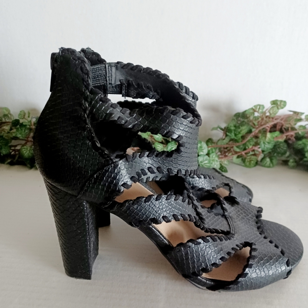 Torrid Open Toe Cutout Zip Back Stack Heel Sandal - image 1